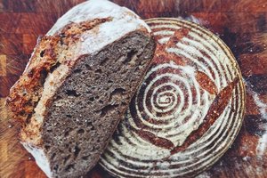 Brown bread with powdered sugar sprinkled on top